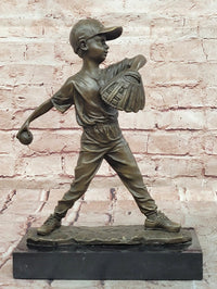 Baseball Pitcher Bronze Statue and Sculpture Kid Figurines Handmade Decor