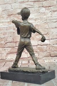 Baseball Pitcher Bronze Statue and Sculpture Kid Figurines Handmade Decor