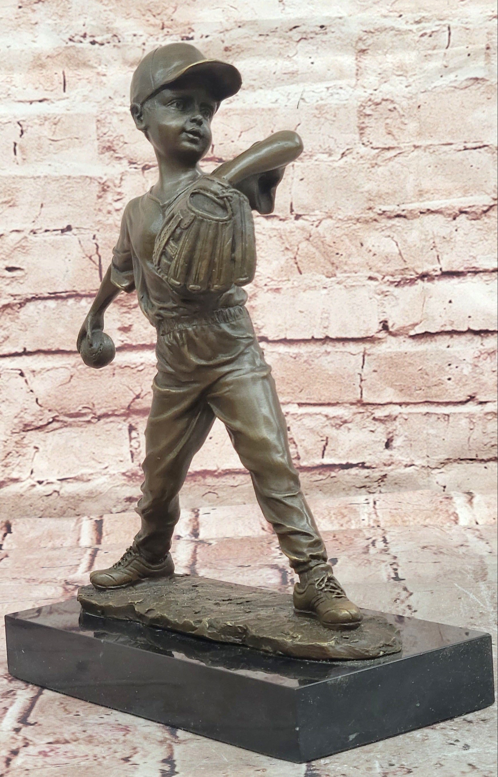 Baseball Pitcher Bronze Statue and Sculpture Kid Figurines Handmade Decor