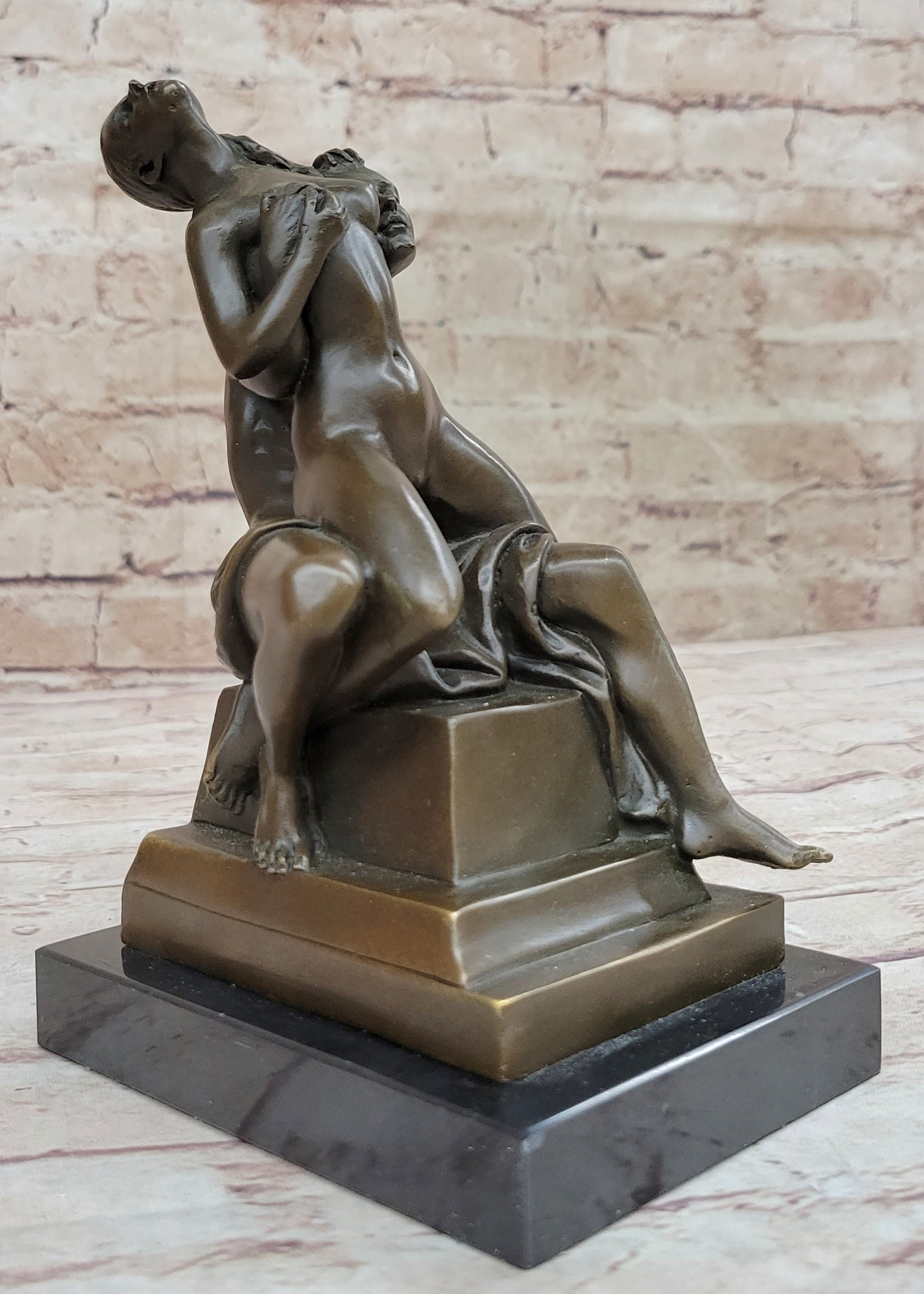 Erotic Bronze Statue Sculpture Couple Having Sex Reverse Cowgirl on Chair 7" x "5