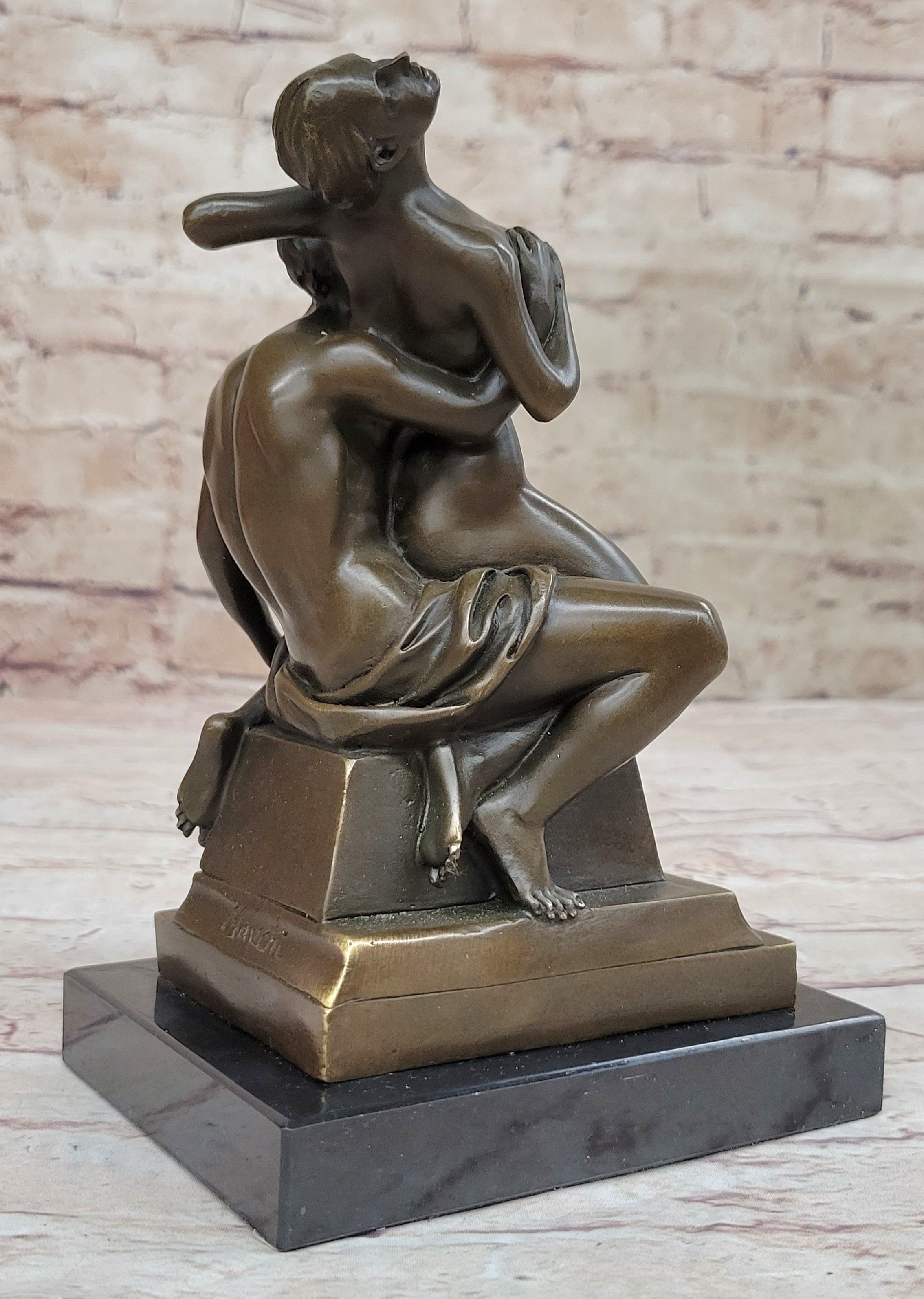 Erotic Bronze Statue Sculpture Couple Having Sex Reverse Cowgirl on Chair 7" x "5