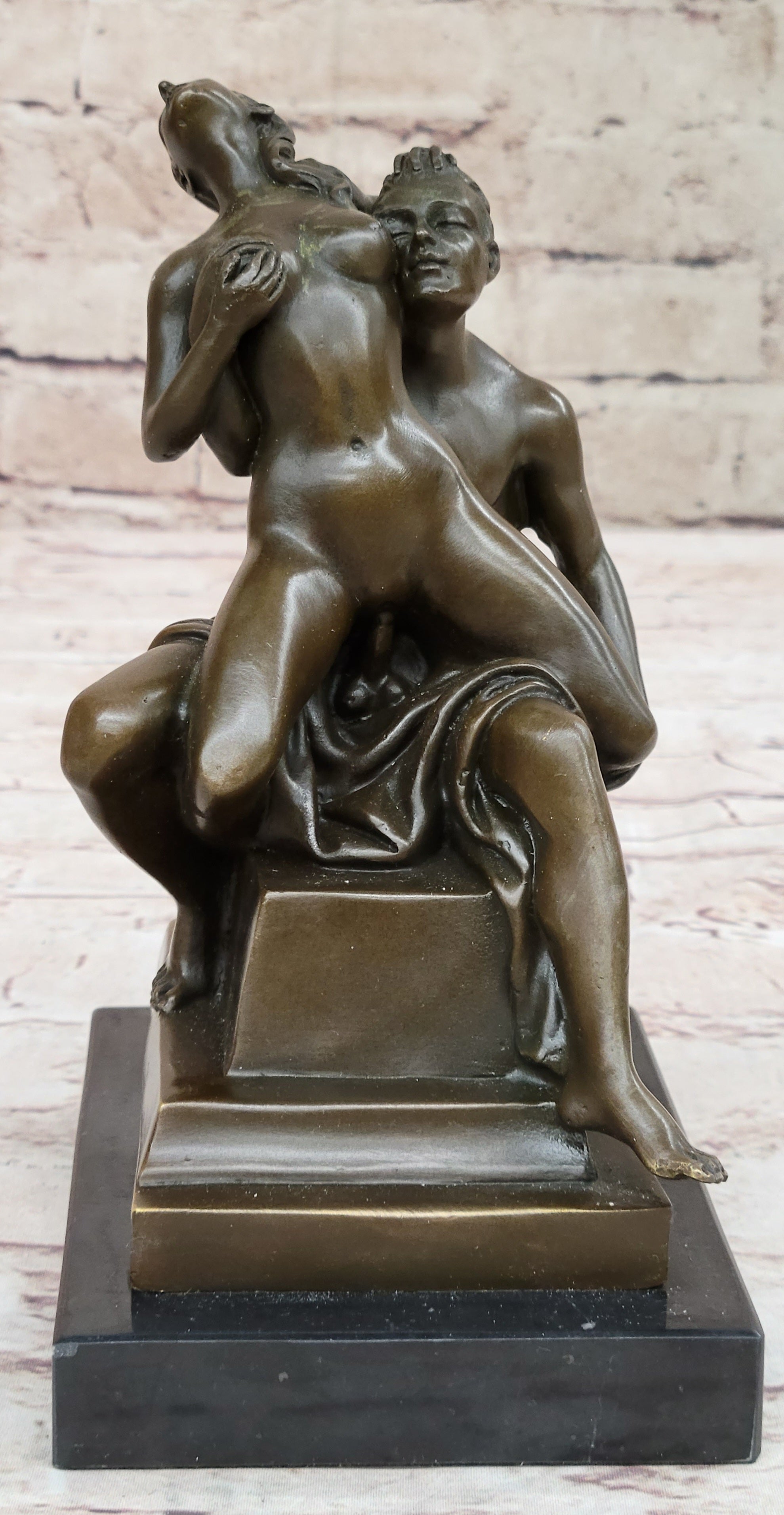 Erotic Bronze Statue Sculpture Couple Having Sex Reverse Cowgirl on Chair 7" x "5