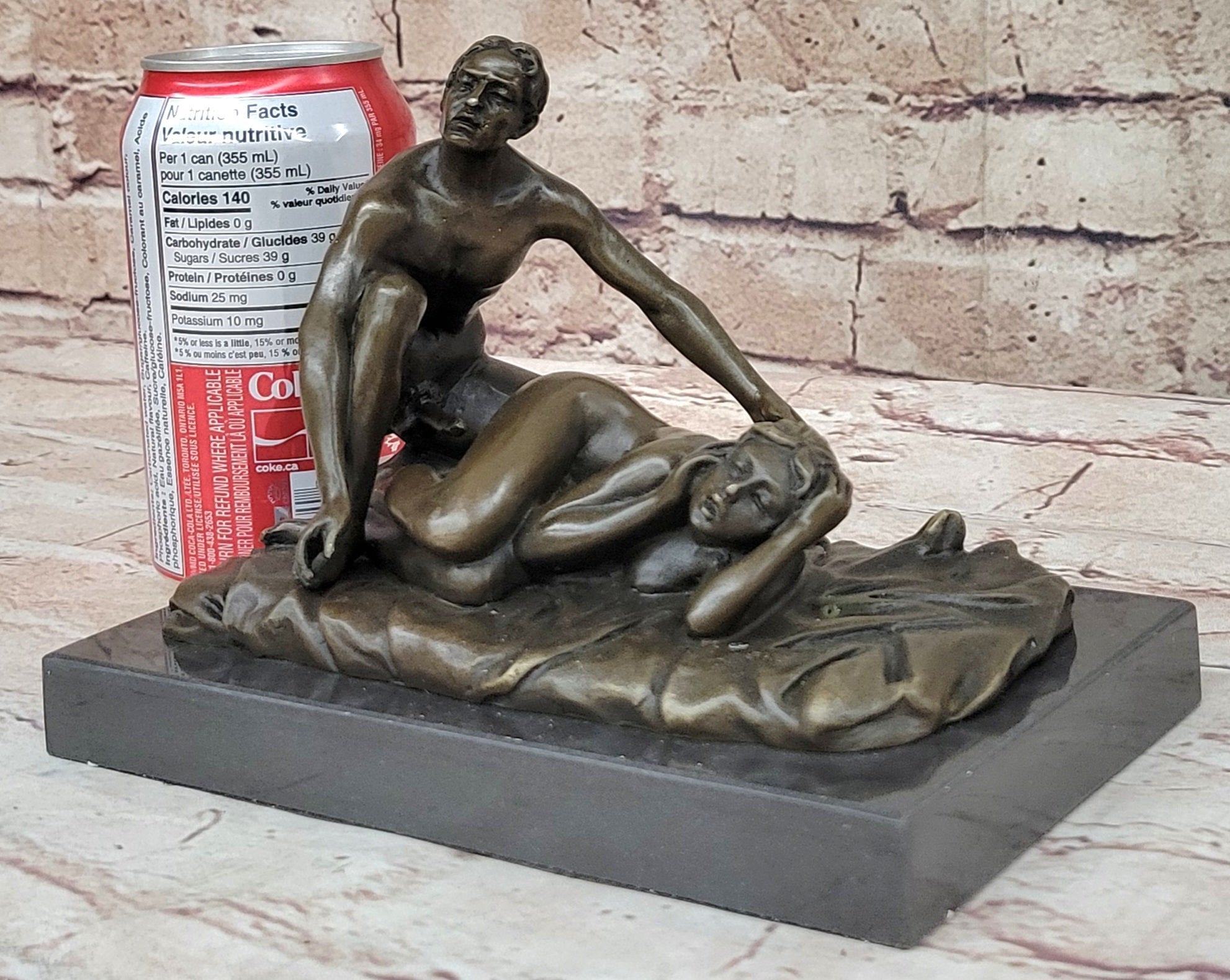 Erotic Couple Sexual Foreplay Bronze Sculpture + Male 6" x 7"