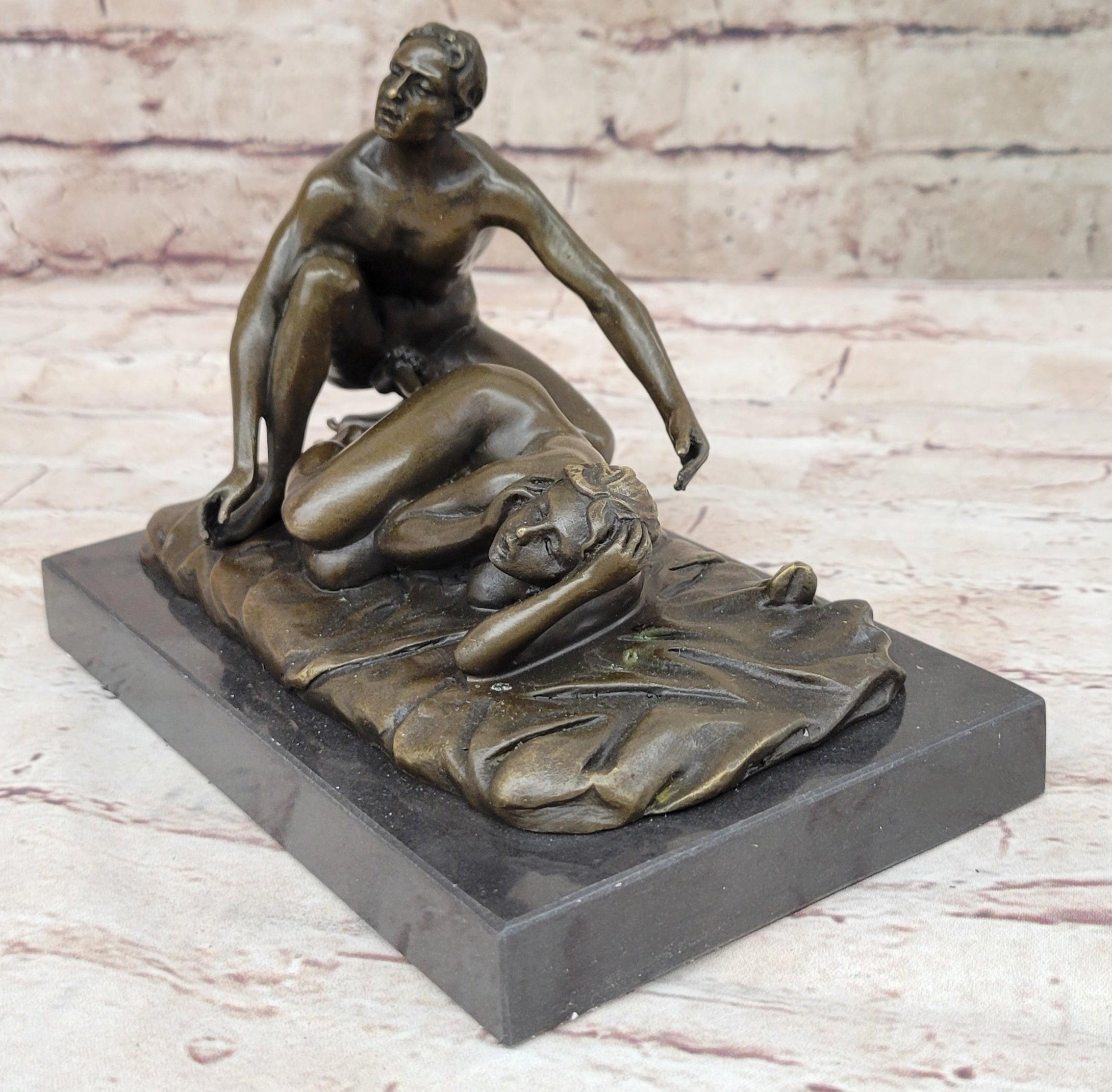 Erotic Couple Sexual Foreplay Bronze Sculpture + Male 6" x 7"