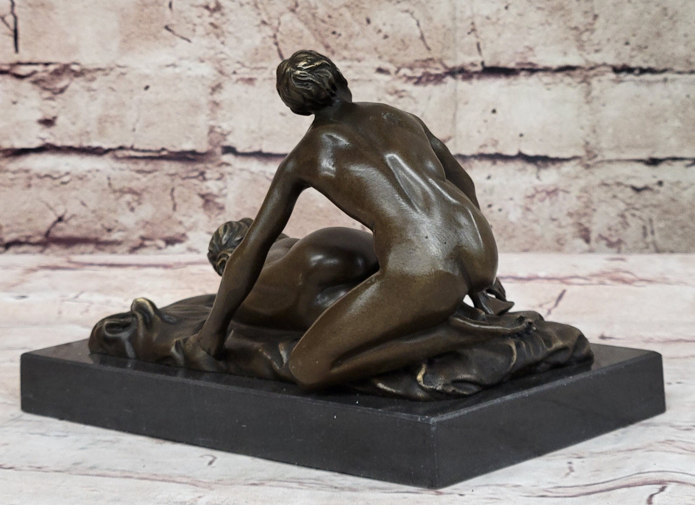 Erotic Couple Sexual Foreplay Bronze Sculpture + Male 6" x 7"