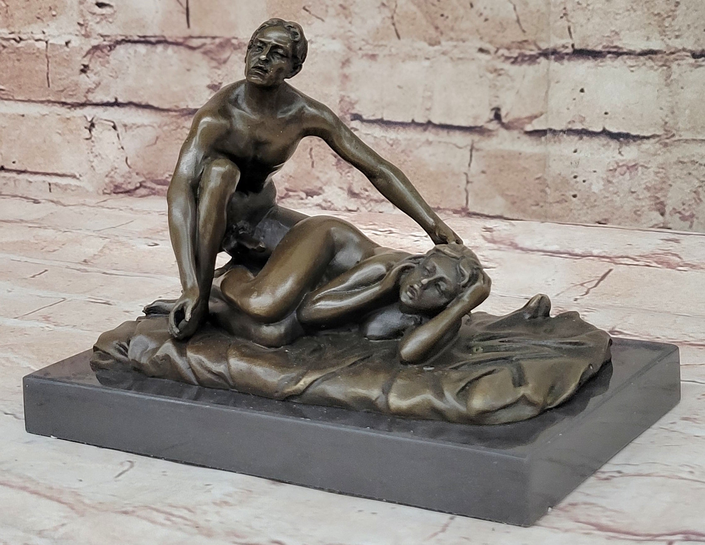 Erotic Couple Sexual Foreplay Bronze Sculpture + Male 6" x 7"