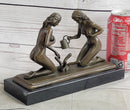 Two Nude Women Watering Their Plants (Penises) Erotic Bronze Sculpture Marble Base 5.5 x 9"
