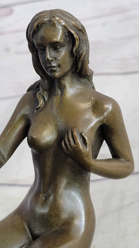 Two Nude Women Watering Their Plants (Penises) Erotic Bronze Sculpture Marble Base 5.5 x 9"
