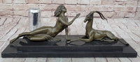 Art Deco Nude Diana Female with Goat Bronze Sculpture Lost Wax Method Figurine Figure
