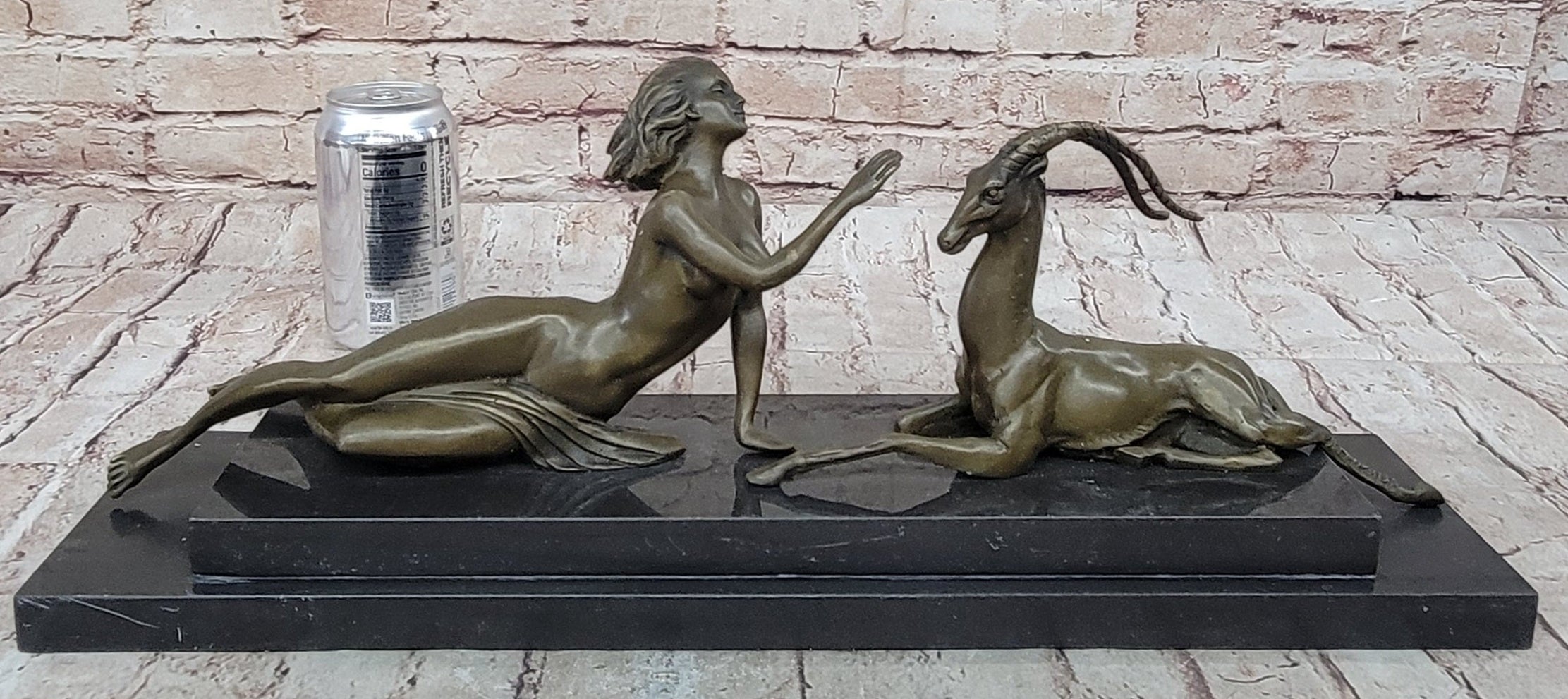 Art Deco Nude Diana Female with Goat Bronze Sculpture Lost Wax Method Figurine Figure