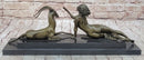 Art Deco Nude Diana Female with Goat Bronze Sculpture Lost Wax Method Figurine Figure