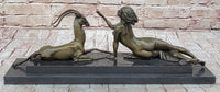 Art Deco Nude Diana Female with Goat Bronze Sculpture Lost Wax Method Figurine Figure
