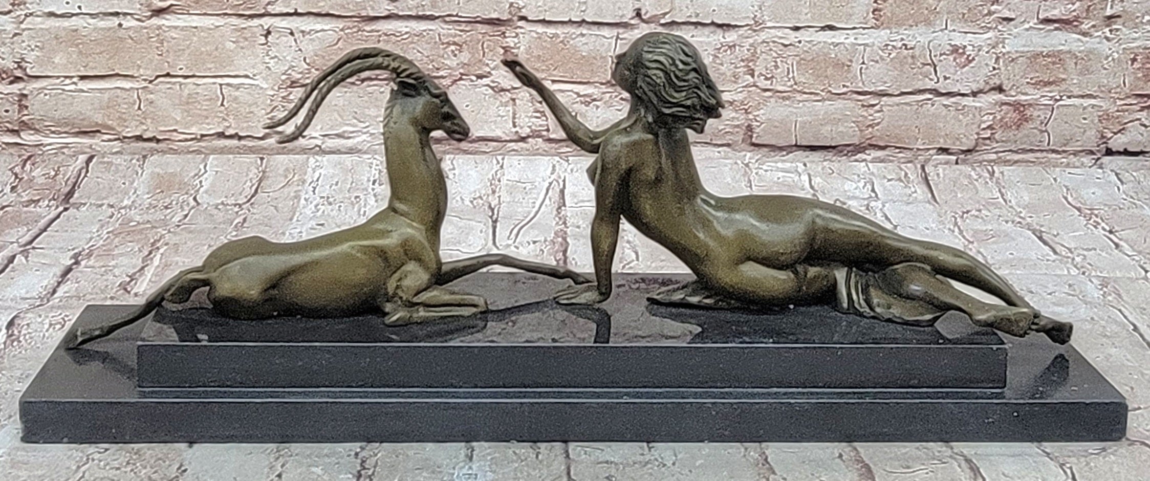 Art Deco Nude Diana Female with Goat Bronze Sculpture Lost Wax Method Figurine Figure