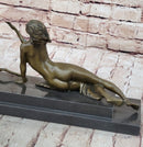 Art Deco Nude Diana Female with Goat Bronze Sculpture Lost Wax Method Figurine Figure