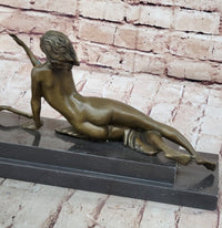 Art Deco Nude Diana Female with Goat Bronze Sculpture Lost Wax Method Figurine Figure