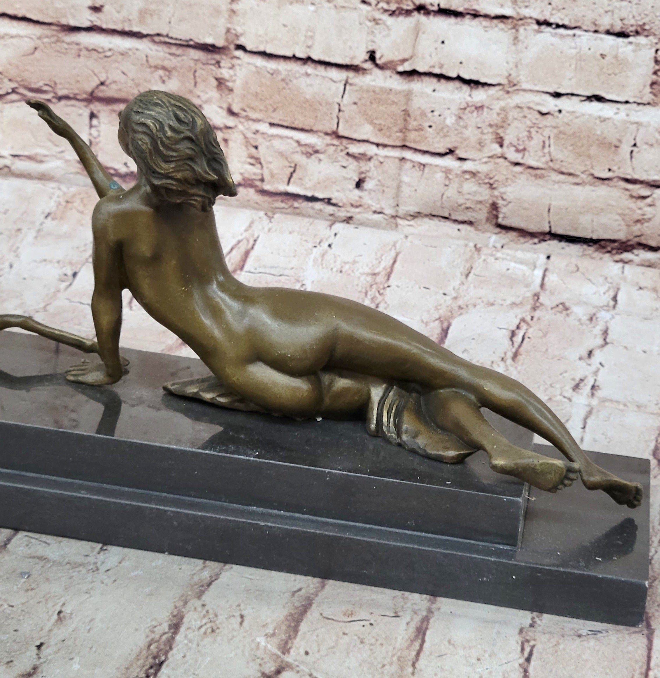 Art Deco Nude Diana Female with Goat Bronze Sculpture Lost Wax Method Figurine Figure