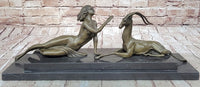 Art Deco Nude Diana Female with Goat Bronze Sculpture Lost Wax Method Figurine Figure