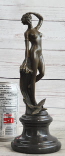 Nude Female Figure Bronze Sculpture Naked Girl Among Waves Signed Art