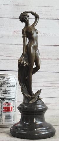 Nude Female Figure Bronze Sculpture Naked Girl Among Waves Signed Art