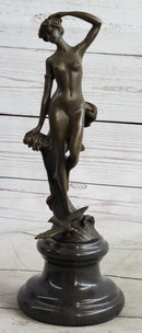 Nude Female Figure Bronze Sculpture Naked Girl Among Waves Signed Art