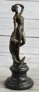 Nude Female Figure Bronze Sculpture Naked Girl Among Waves Signed Art