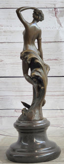 Nude Female Figure Bronze Sculpture Naked Girl Among Waves Signed Art