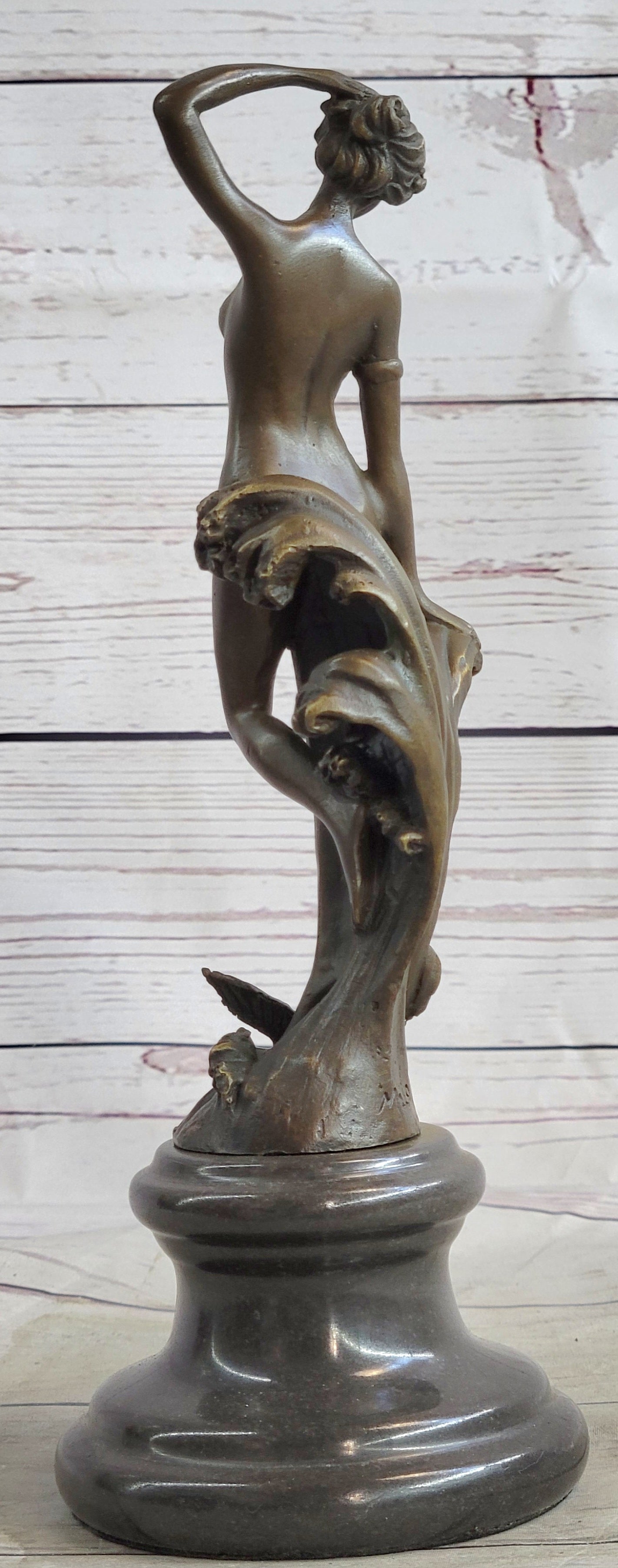 Nude Female Figure Bronze Sculpture Naked Girl Among Waves Signed Art
