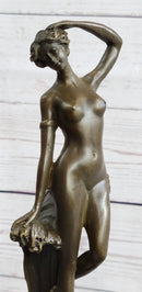 Nude Female Figure Bronze Sculpture Naked Girl Among Waves Signed Art