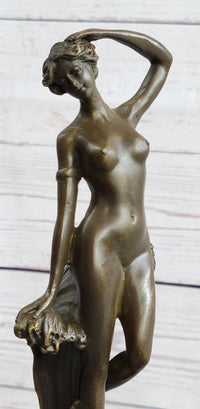 Nude Female Figure Bronze Sculpture Naked Girl Among Waves Signed Art