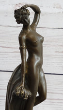 Nude Female Figure Bronze Sculpture Naked Girl Among Waves Signed Art