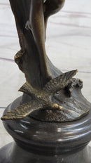 Nude Female Figure Bronze Sculpture Naked Girl Among Waves Signed Art