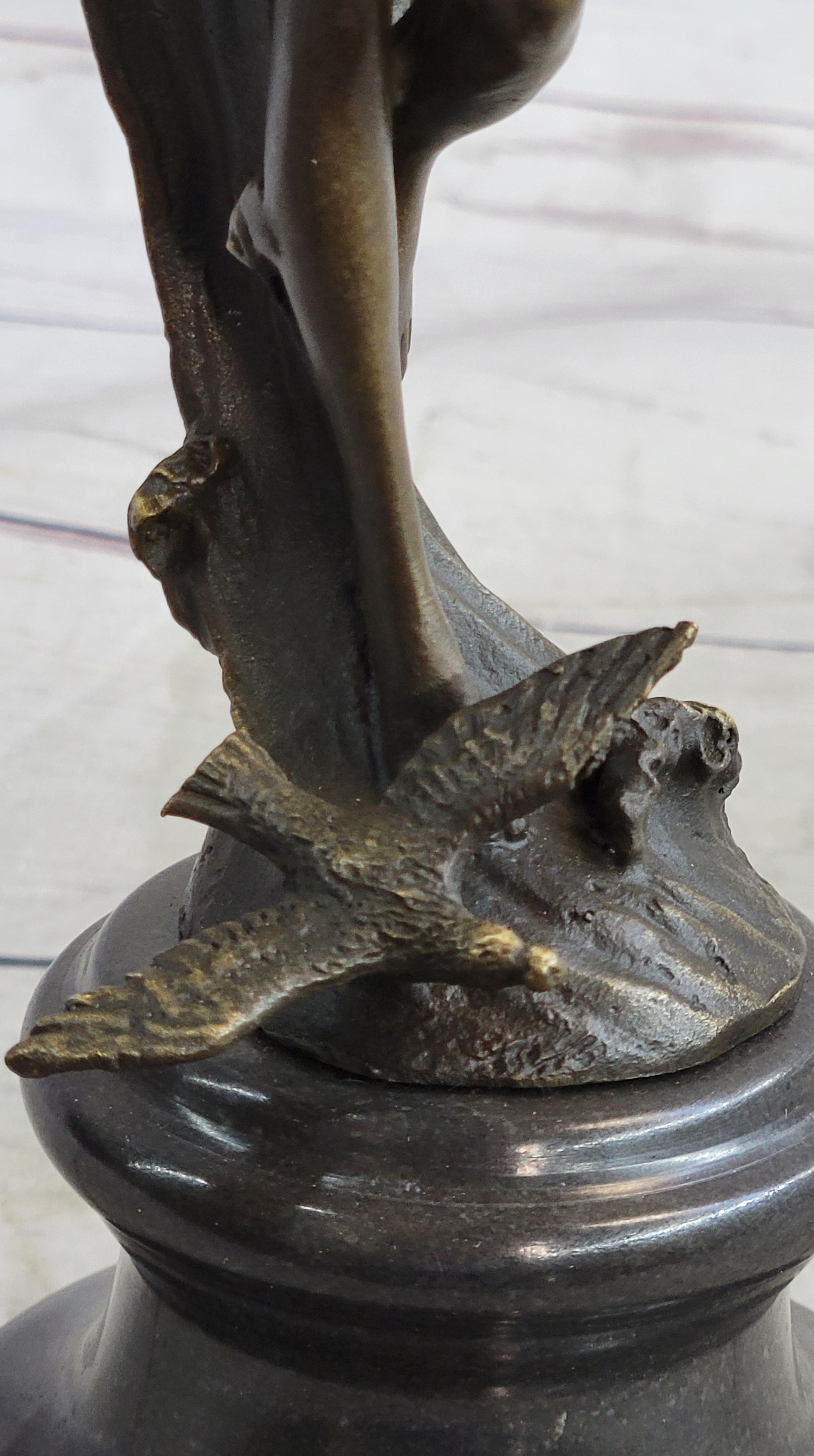 Nude Female Figure Bronze Sculpture Naked Girl Among Waves Signed Art