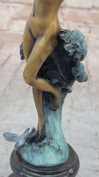 Nude Female Figure Among Ocean Waves Bronze Sculpture on Marble Base