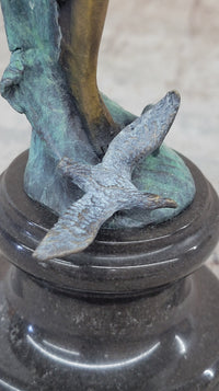 Nude Female Figure Among Ocean Waves Bronze Sculpture on Marble Base