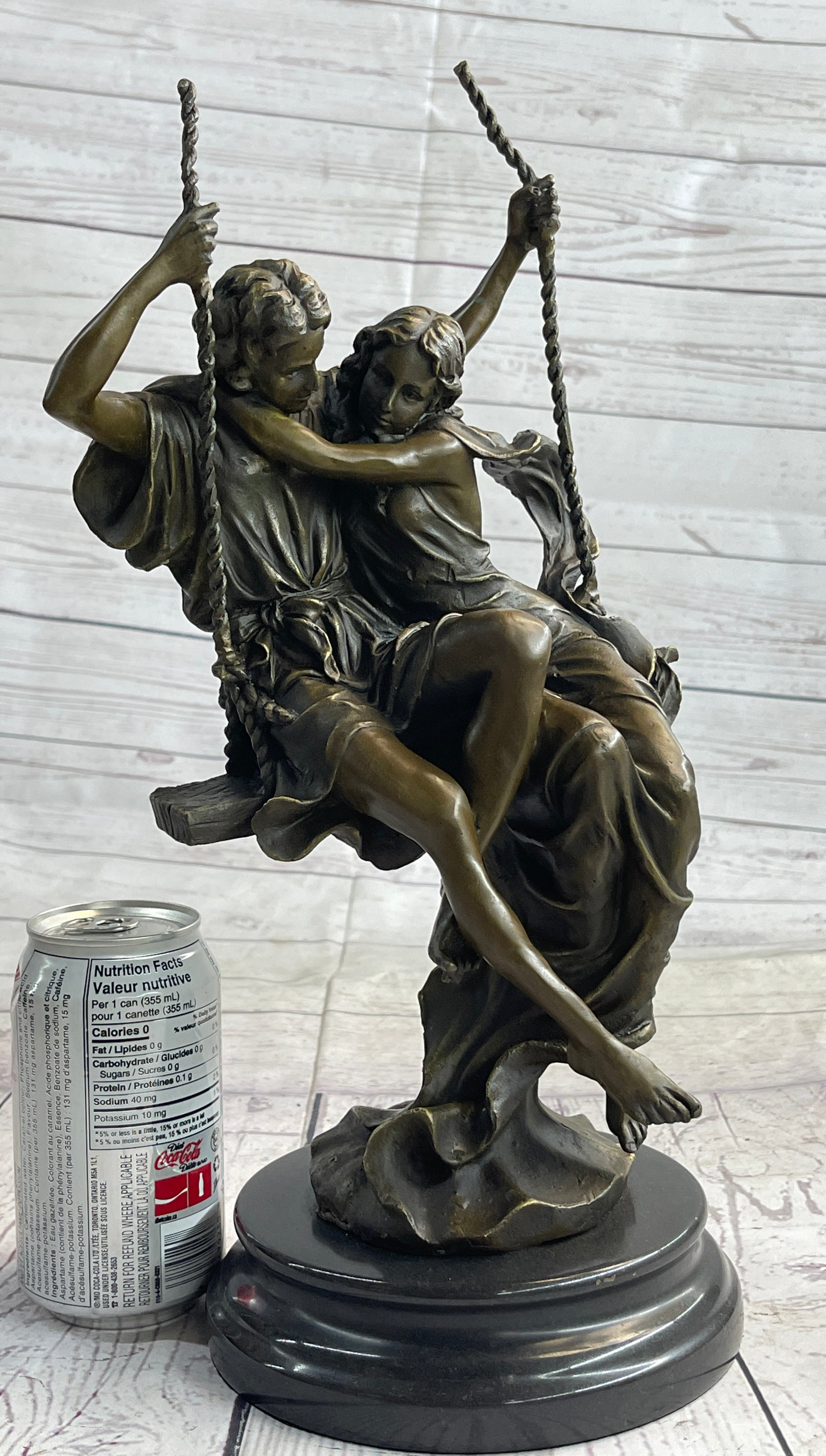 Romantic Lovers Couple Man & Woman on Swing Bronze 14" x 7.5"