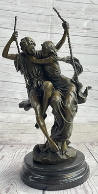 Romantic Lovers Couple Man & Woman on Swing Bronze 14" x 7.5"