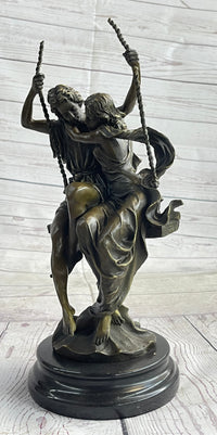 Romantic Lovers Couple Man & Woman on Swing Bronze 14" x 7.5"