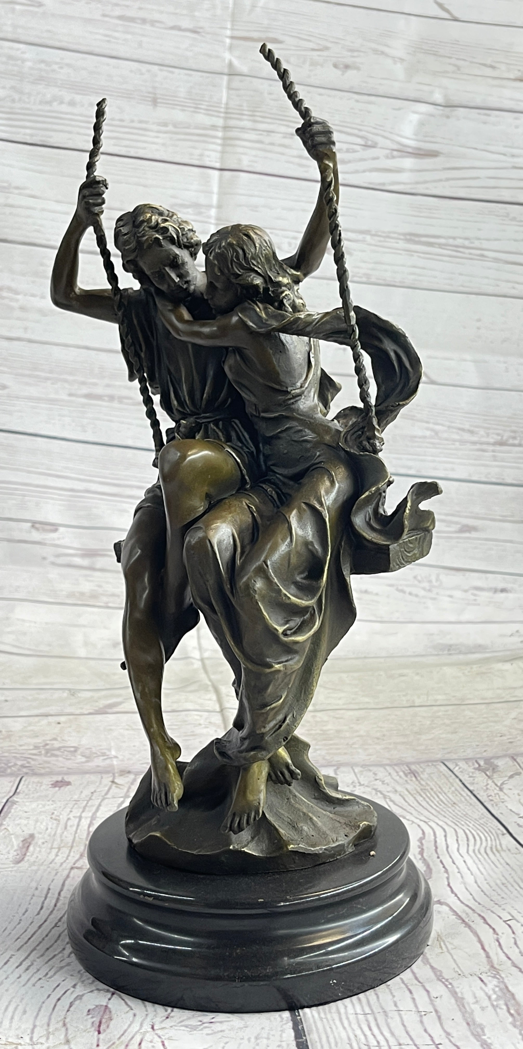 Romantic Lovers Couple Man & Woman on Swing Bronze 14" x 7.5"