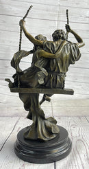 Romantic Lovers Couple Man & Woman on Swing Bronze 14" x 7.5"