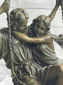 Romantic Lovers Couple Man & Woman on Swing Bronze 14" x 7.5"