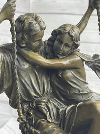 Romantic Lovers Couple Man & Woman on Swing Bronze 14" x 7.5"