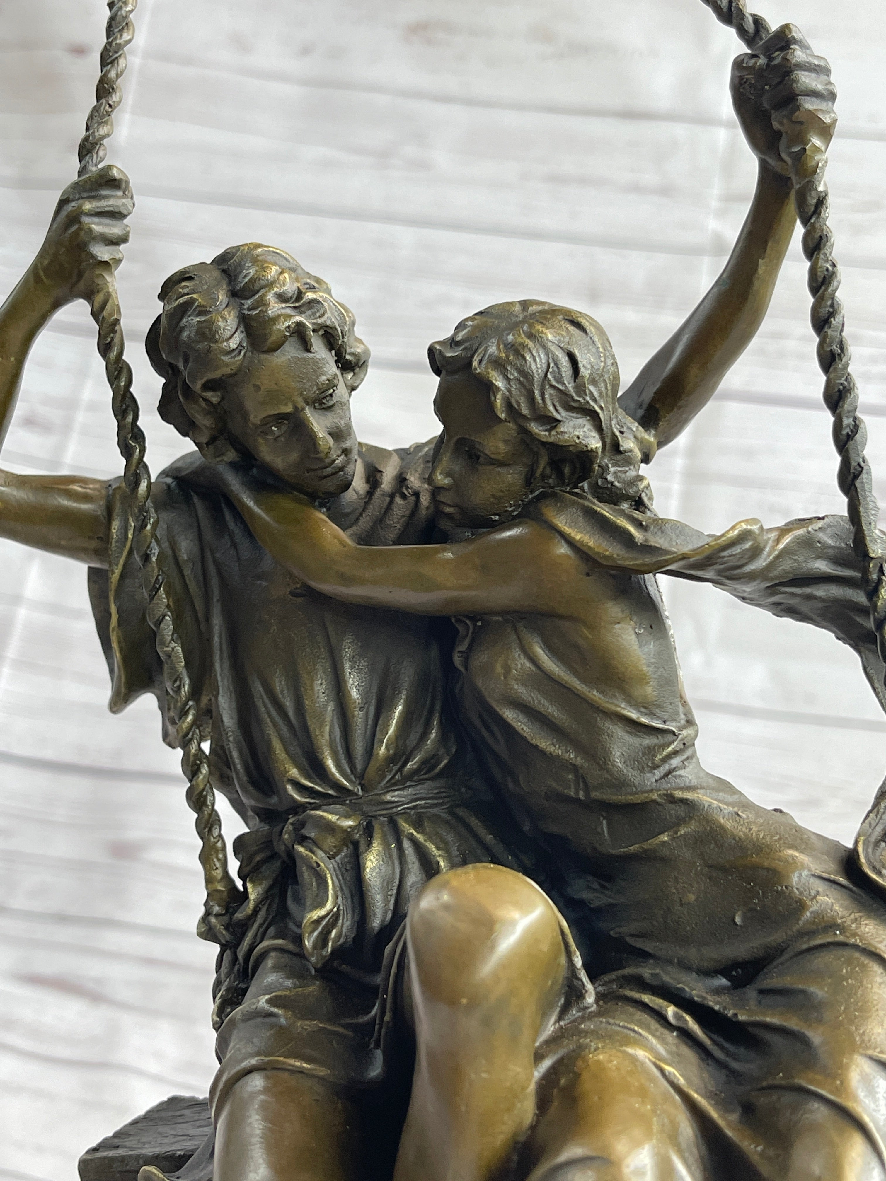 Romantic Lovers Couple Man & Woman on Swing Bronze 14" x 7.5"
