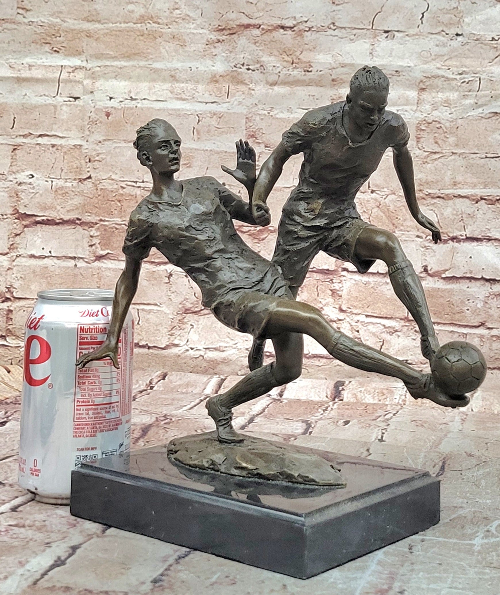 Bronze Sculpture Two soccer Players Figurine Bronze Statue, Signed: Milo