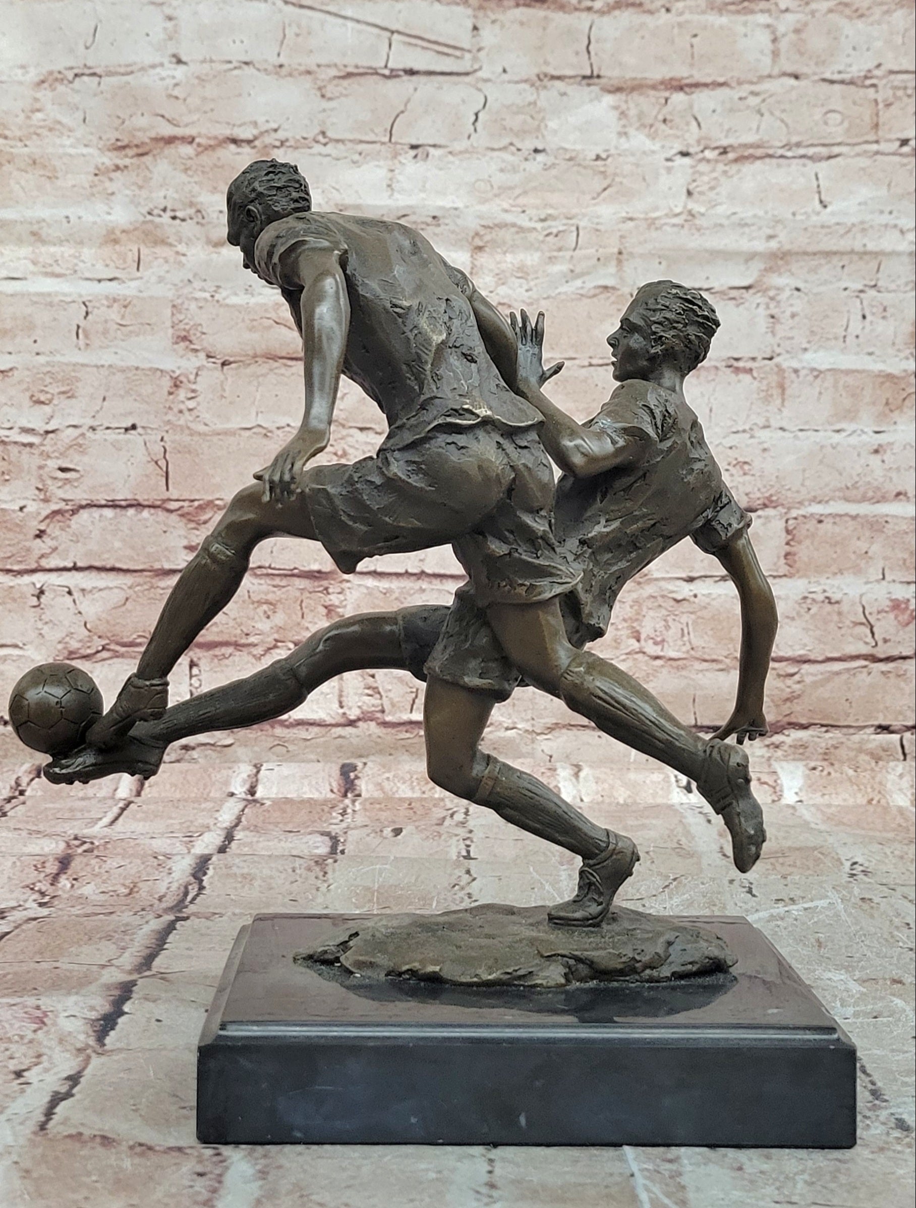 Bronze Sculpture Two soccer Players Figurine Bronze Statue, Signed: Milo