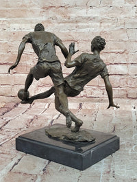 Bronze Sculpture Two soccer Players Figurine Bronze Statue, Signed: Milo
