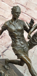 Bronze Sculpture Two soccer Players Figurine Bronze Statue, Signed: Milo