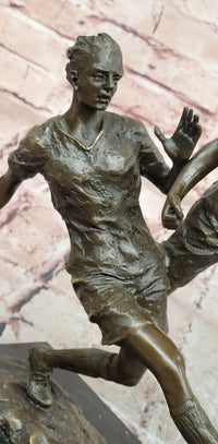 Bronze Sculpture Two soccer Players Figurine Bronze Statue, Signed: Milo