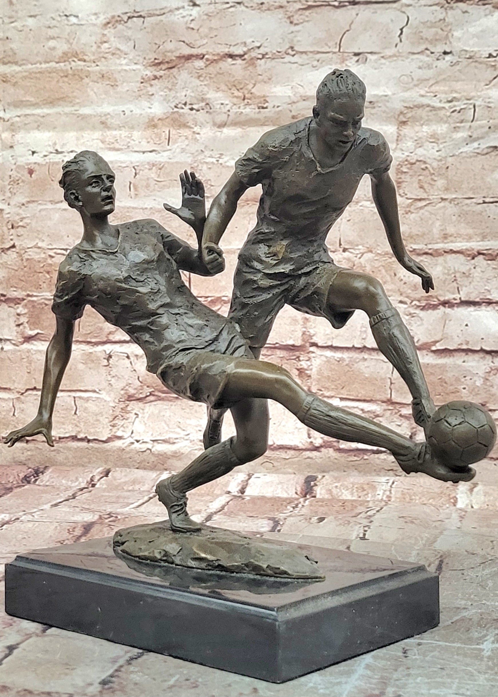 Bronze Sculpture Two soccer Players Figurine Bronze Statue, Signed: Milo