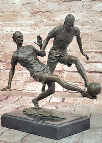 Bronze Sculpture Two soccer Players Figurine Bronze Statue, Signed: Milo