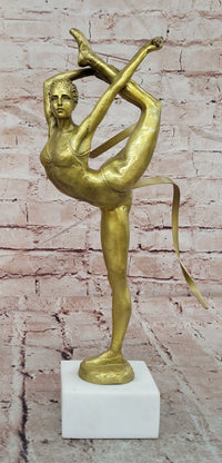 Signed Original Aldo Vitaleh Gymnast Sport Trophy Genuine Bronze Sculpture Figurine